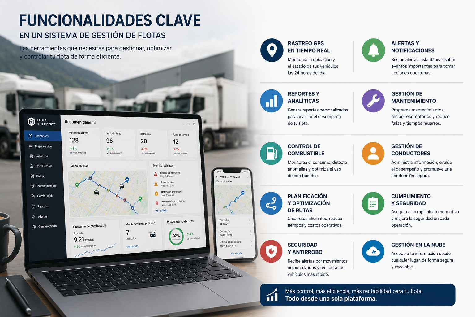 Funcionalidades clave en un sistema de gestión de flotas